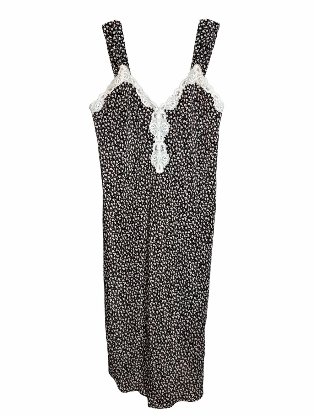 Vintage Black Ditsy Floral Slip Dress L Cottage Nightgown California Dynasty - Picture 3 of 7